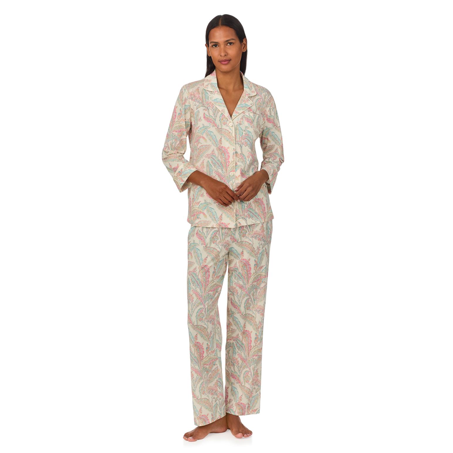 Lauren Ralph Lauren Classic Knit 3/4 Sleeve Notch Collar Pajama Set